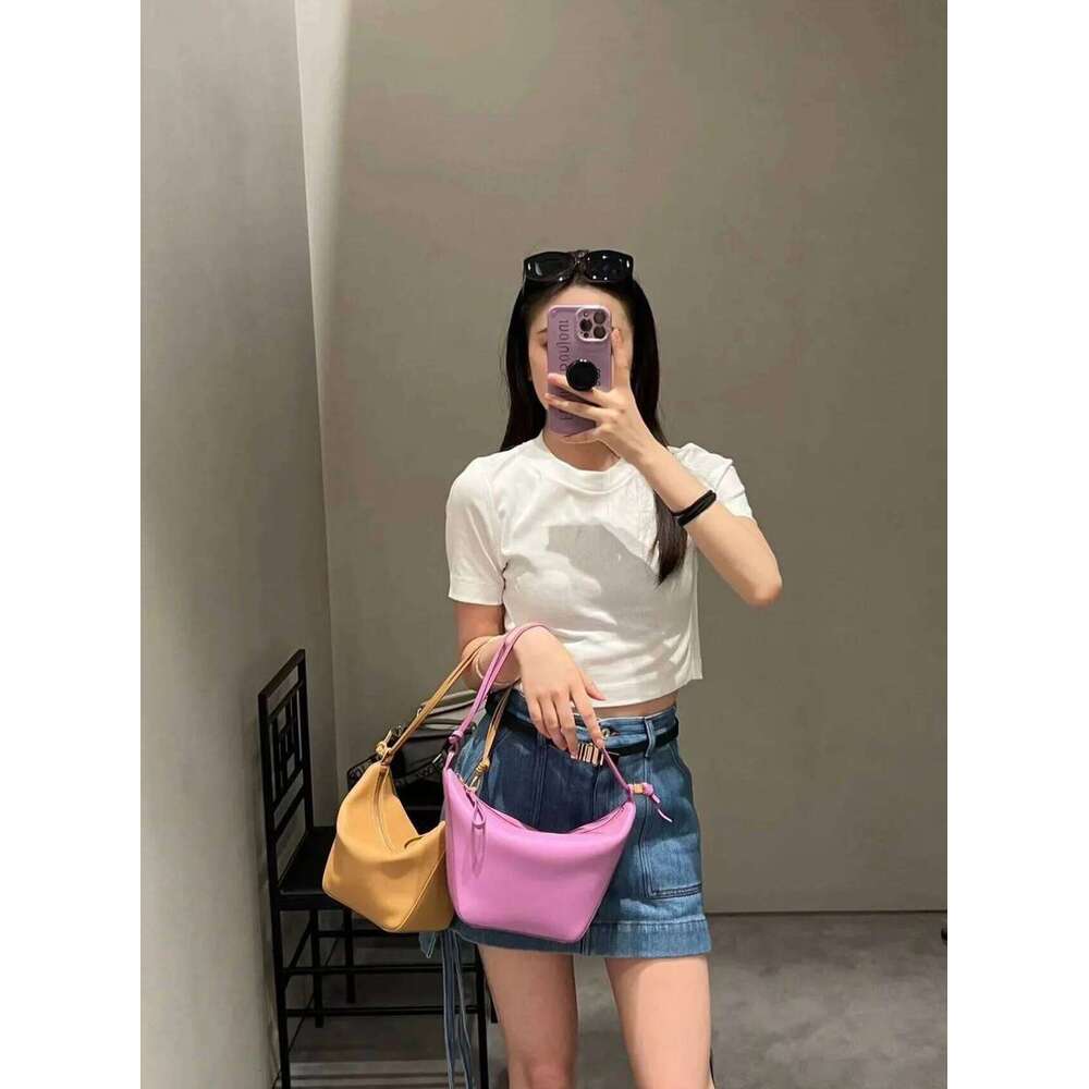 Women's Underarm Hobo Simple Design Pillow Bag Genuine Leather Satchels Ladies Mini Purse