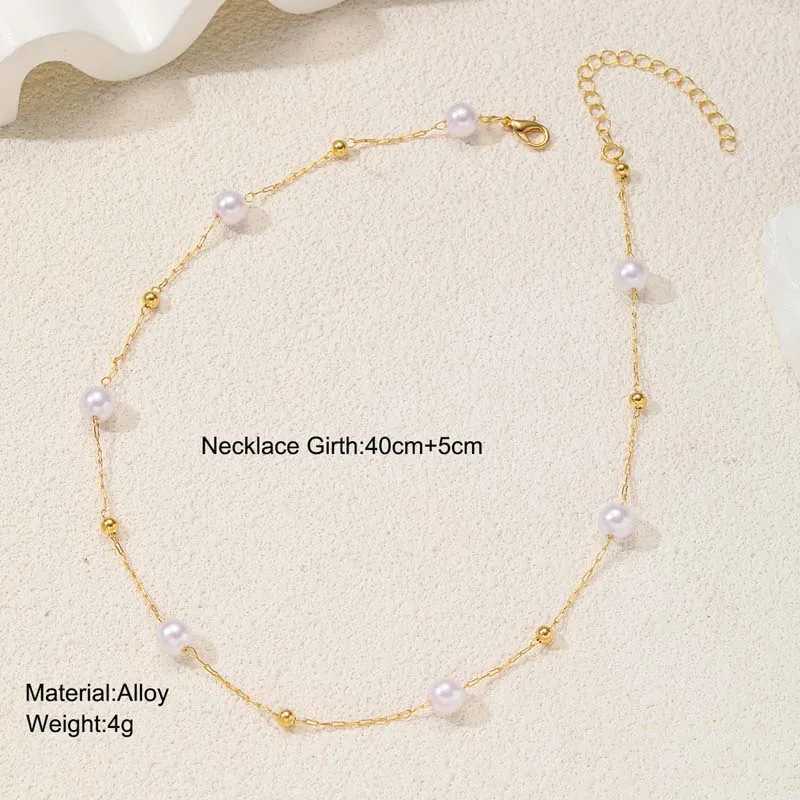 Simple Imitation Pearl Choker Necklaces for Women Girls Fashion Gold Color Metal Beaded Clavicle Chain Necklaces Jewelry Gifts Y250605