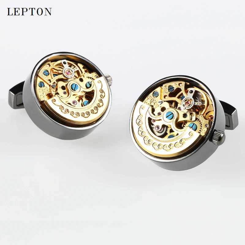 Low-key Luxury Functional Watch Movement Cufflinks Lepton Stainless Steel Steampunk Gear Watch Mechanism Cufflinks for Men W250606