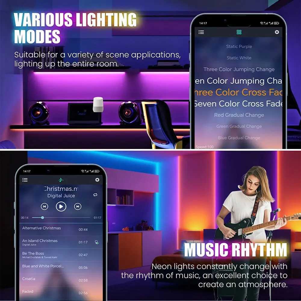 24V RGB 5m 10m 20m 30m LED Neon Strip Light Bluetooth APP 24key 44key Remote Control Music Sync Power Kit 60LED Waterproof Decor Z250605
