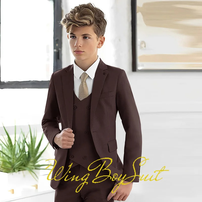 Ivory Boys Suit 3 Piece Jacket Pants Vest Formal Slim Blazer for Kids Wedding Tuxedo Business Clothing 250530