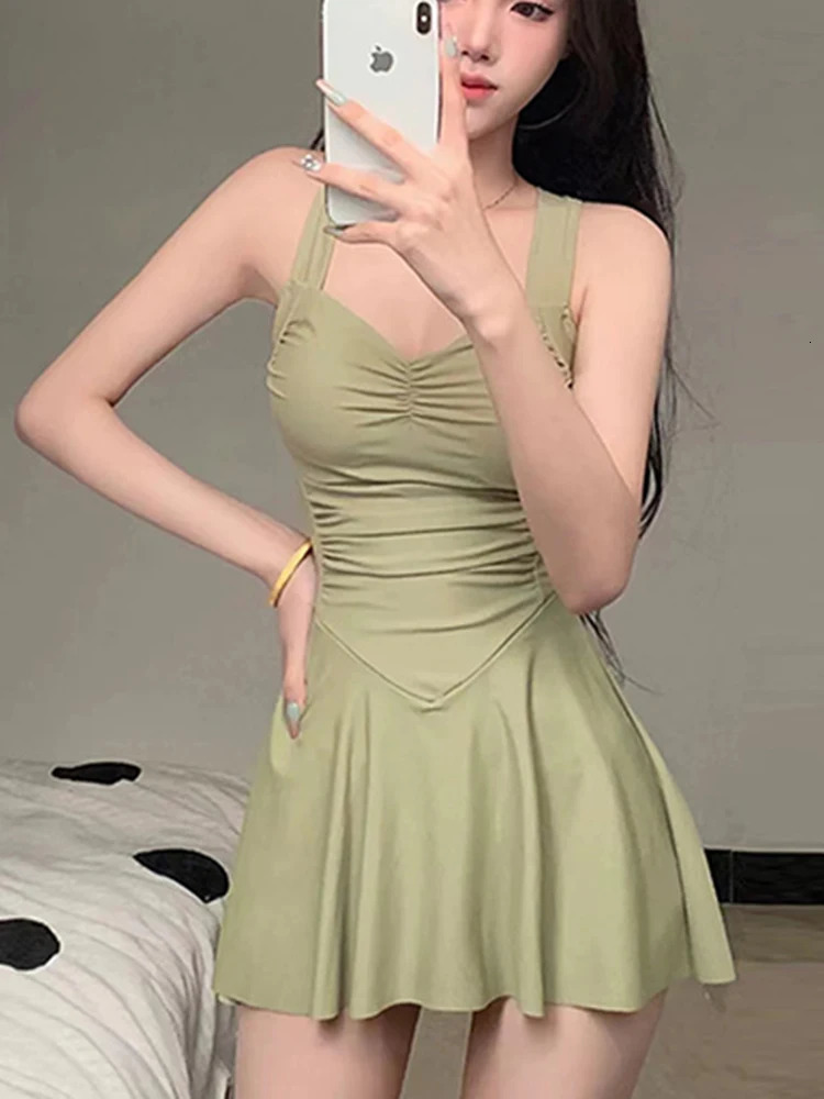 OIINAA Swimming Suit for Women Sexy Pink Swimsuit Dress Cross Backless Korean Fashion Biquinis Summer 2025 Simple Beachwear 250530