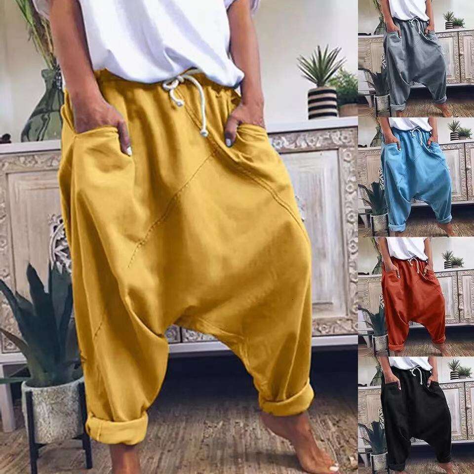 Autumn New Casual Elastic Waist Drop Crotch Fashion Drawstring Harem Women Long Pants B5