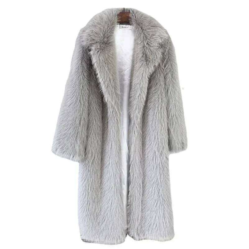 White Long Faux Fur Women Autumn Winter Large Jacket Overcoat Turn Down Collar Pockets Thick Coat Warm Jackets Maxi Coats luanyun