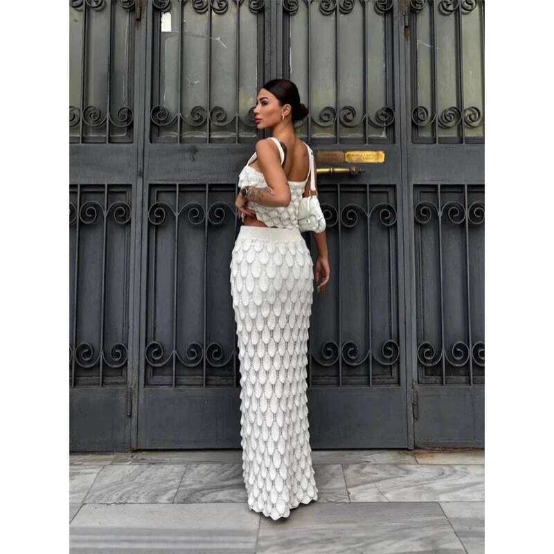 Women's Two Piece Knit Summer Beach Sexy Night Out Dress Sets Bodycon Long Skirt Maxi Dresses Casual Outfit