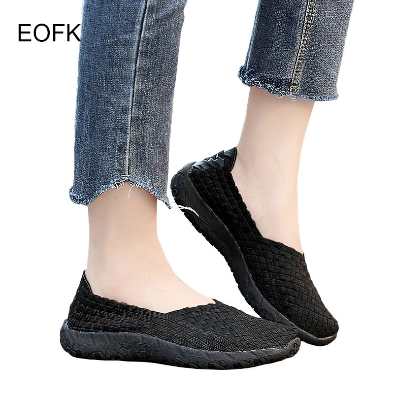 EOFK Summer Women Flats Loafers Handmade Shoes Woven Sneakers Breathable Soft Casual Comfort Moccasin Ladies Shoes 250603