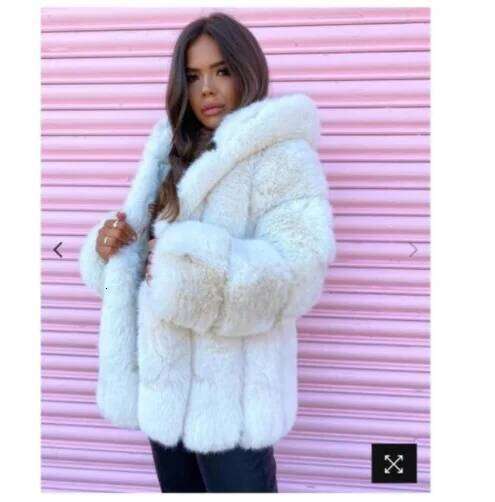 Faux Fur Women Coats Thick Warm Coat Hooded Full Sleeve Fox Solid Casual Elegant Splice Mid Length Open Autumn Winter