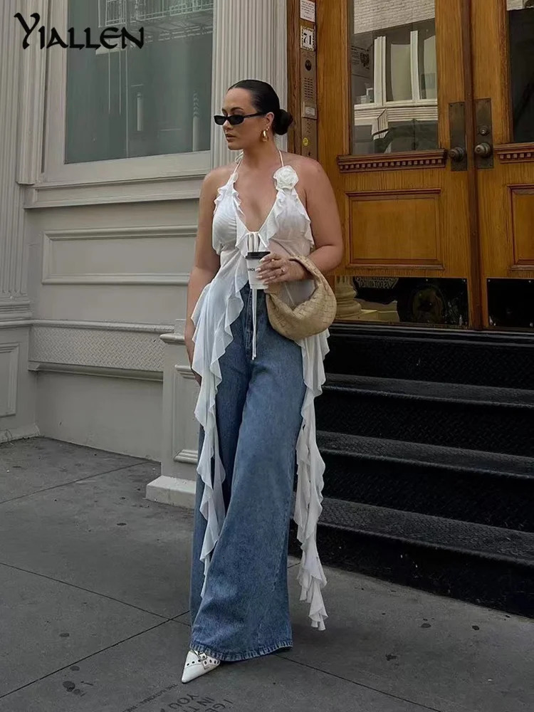 NIBBER Summer Autumn Fashion Solid Top Women Sexy Halter Sleeveless Tassels T-Shirt Street Casual Girl Clothing 250605