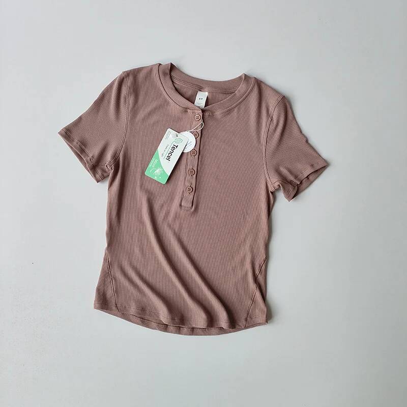 Lanjing Modal Henry Shirt Yoga Sport Top for Women Slim Breathable Fiess Spring and Summer Short Sleeve Clothing