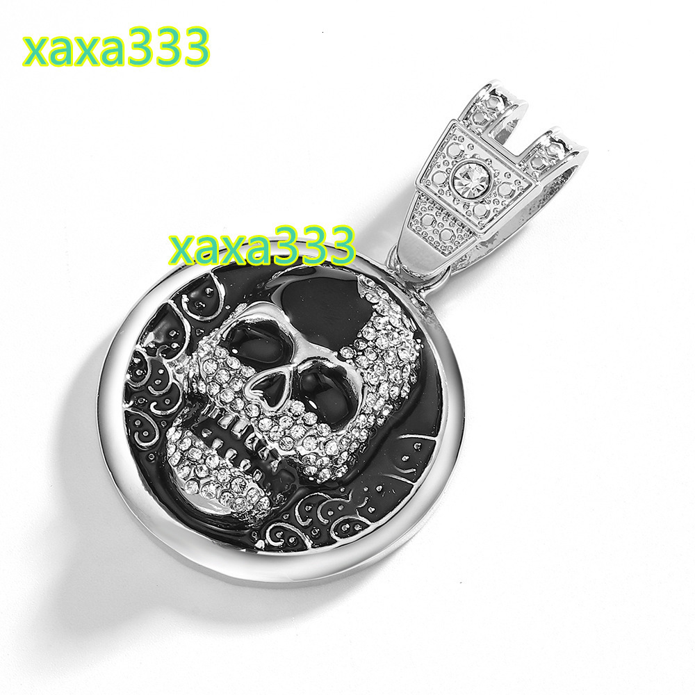 Hot Selling Mens Dark Style Cuban Chain Necklace Black Drip Oil Alloy Full Diamond Skull Pendant Fashion Charm Bracelets