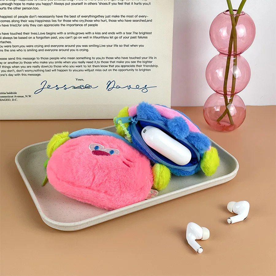 Cute Big Capacity Cat Plush Earphone Pouch Fluffy Coin Purse Keychain Bag Charm Backpack Accessories Adorable Gift for Girls Boys 250605