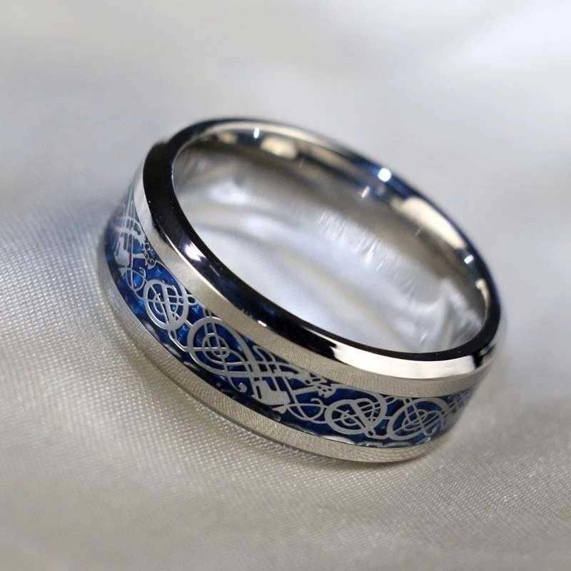 Couple Rings Men Stainless Steel Ring Women Filled Blue Crystal Heart Shaped Rings Wedding Engagement Valentine Day Gift Jewelry W250606