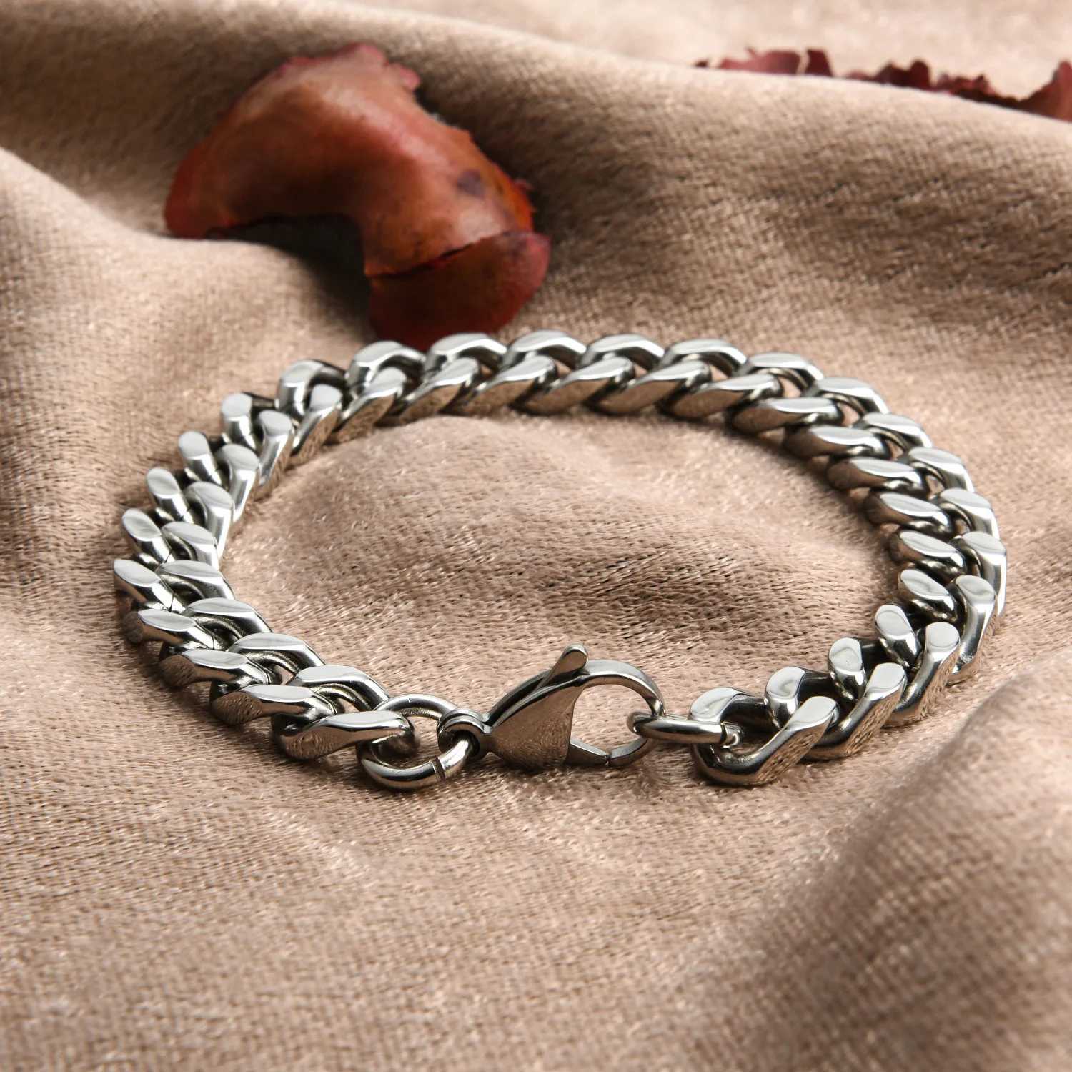 HNSP Stainless Steel Cuban Bracelet for Men Punk Hand Chain Male Jewelry Accessories Gift 8mm-14mm Wide W250606