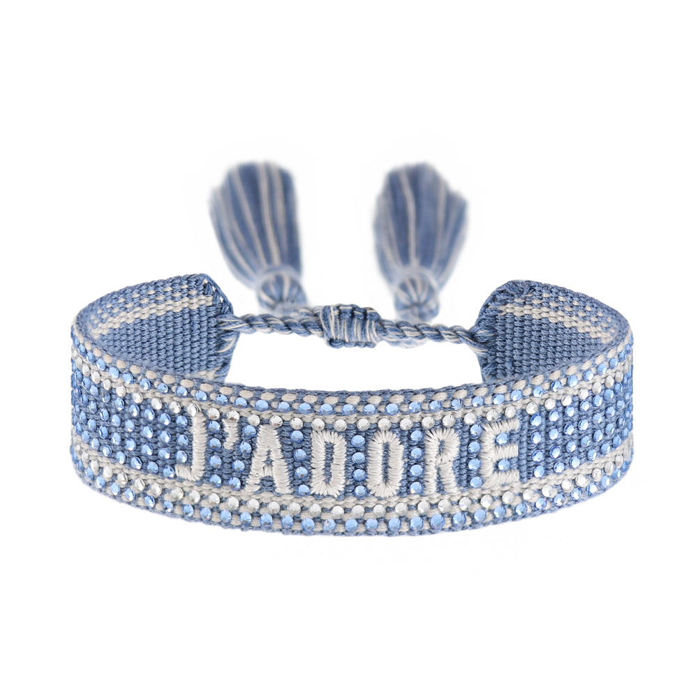 Colorful Diamond Embroidered Braided Bracelet Women Rhinestone Letter Fringe Wristband Jewelry