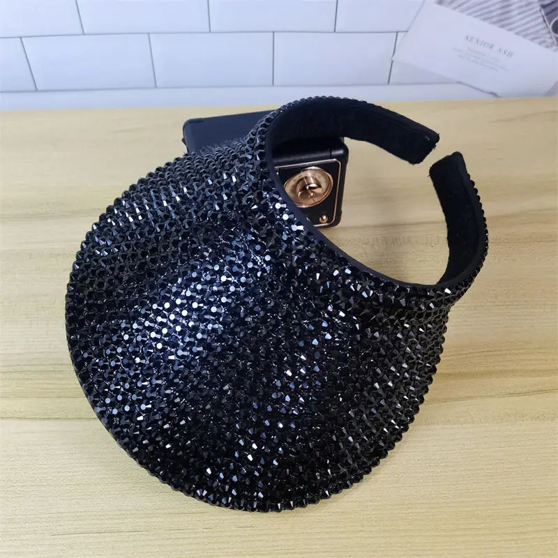 Female spring and summer boutique rhinestones color personality shade sunscreen breathable empty top hat female 250603