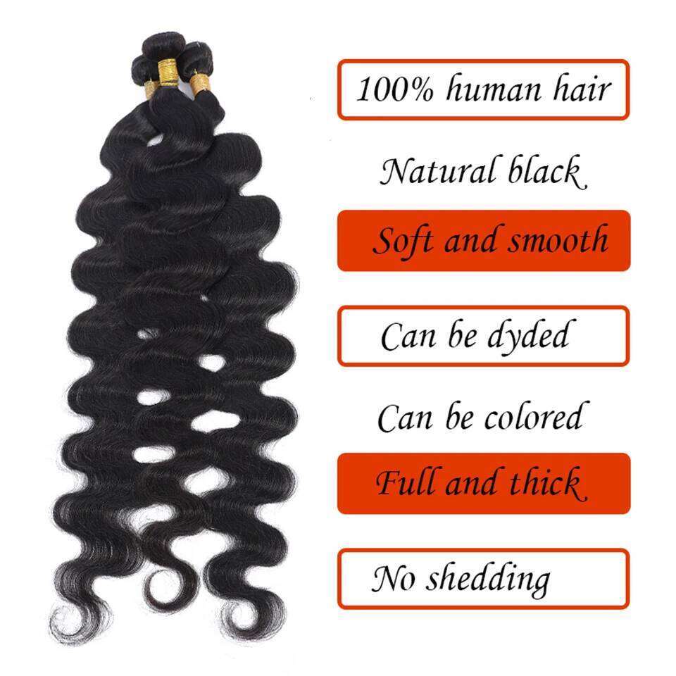 30 40 Inch Human 3 with 13x4 Lace Frontal Brazilian Hair Weave Bundles With Closure Body Wave Double Draw