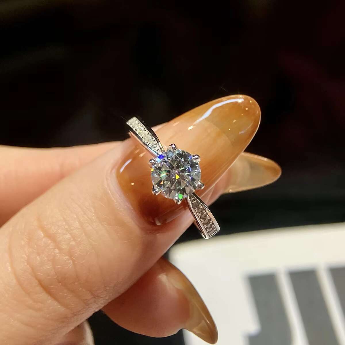 Custom Gra Certified Iced Out Diamond 925 Sterling Silver 1 2 Ct Round Women Moissanite Ring Engagement Fine Jewelry