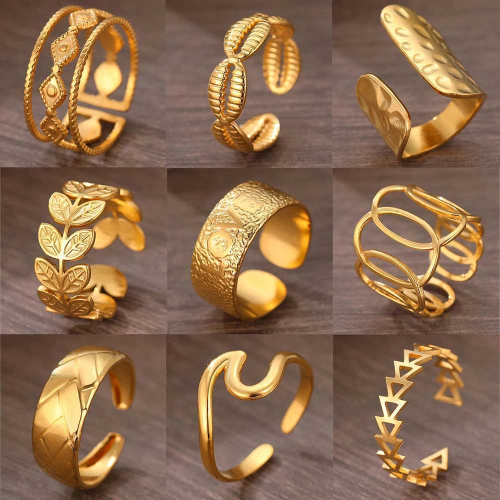 Stainless Steel Rings Vintage Exquisite Adjustable Open Hollow Rings For Women Jewelry Banquet Gifts Non-fading High-quality New W250606