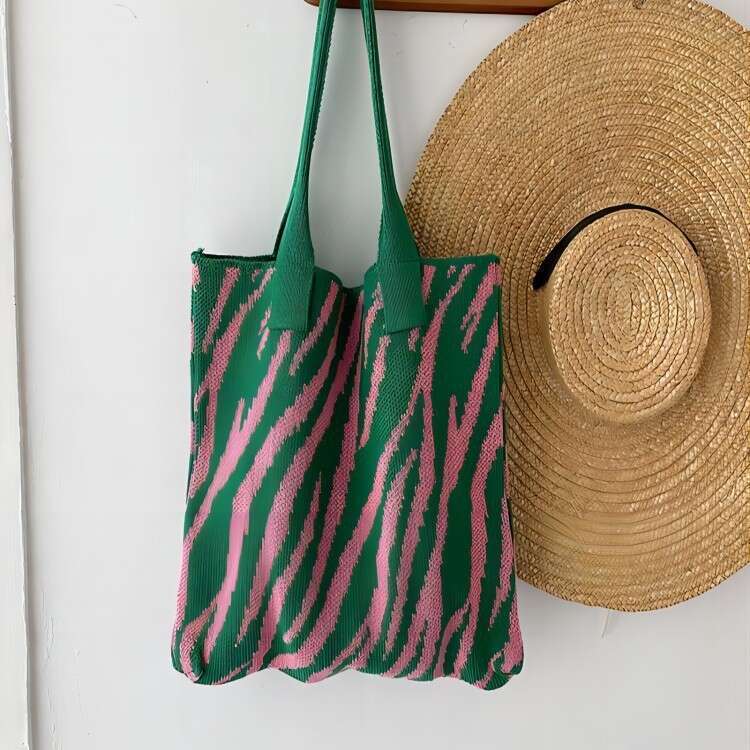 Zebra Pattern Knitted For Women Spring Summer New Large Capacity Shoulder Fashion Korean Style Niche Handbag Underarm Bag B5