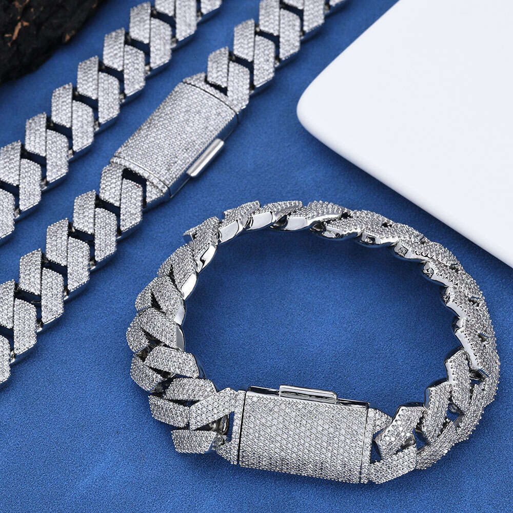 deigner necklace hip hop jewelry 20mm wide 3row link chain vv moianite white gold plated terling ier cuban