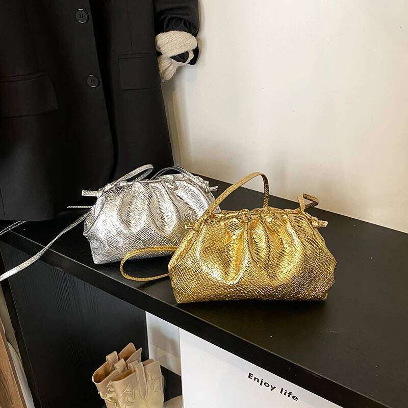 Cute Small Gold Pu Leather Crossbody Bags For Women 2025 New Trend Fashion Shoulder Bag Females Handbags And Purses