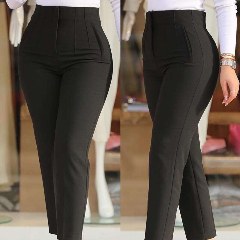 Women's Slim Fit Solid Color Pleated Zipper Versatile Blazer Cropped Pants B5