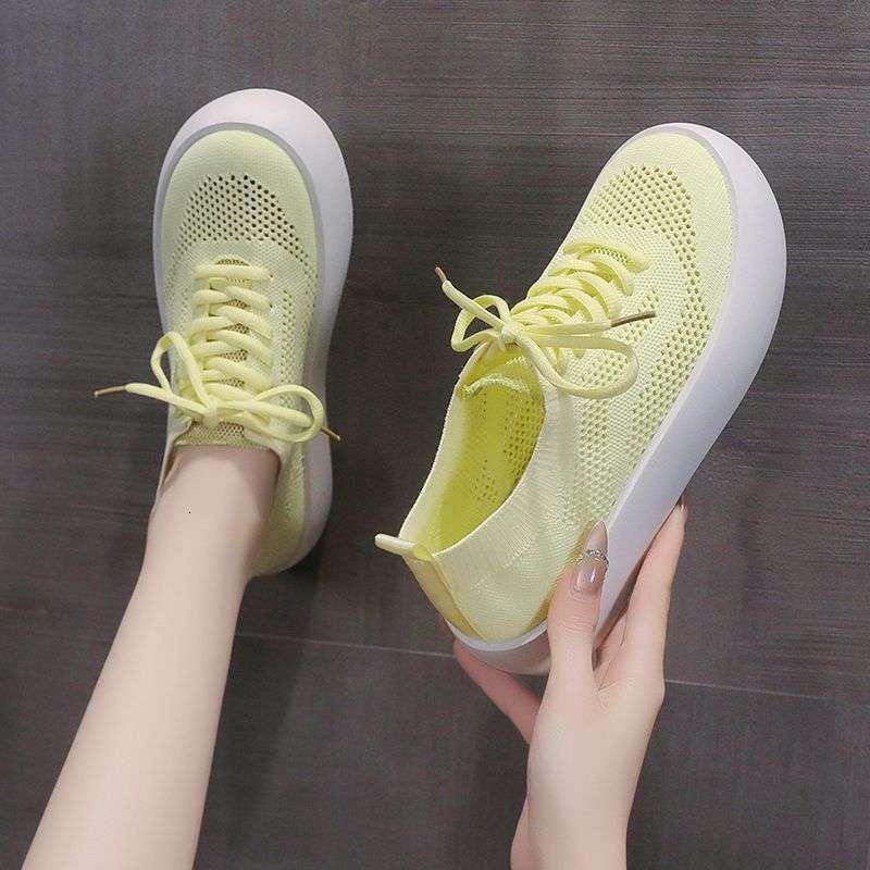 Mesh Breathable White Sneakers Summer New Versatile Fashion Flyknit Thick Sole Sports Casual Shoes Lace Up Single Shoes For Women Ddmysaturn