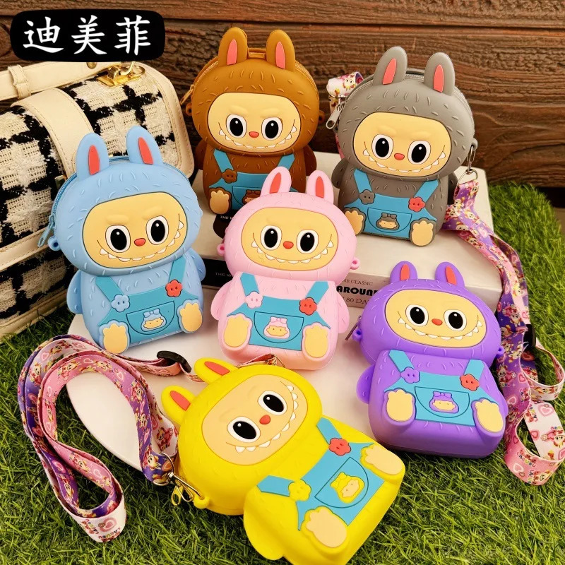 Anime Labubu Silicone Coin Purse Cartoon Messenger Bag Cute Crossbody Girls Allmatch Shoulder Kids Party Gifts 250605
