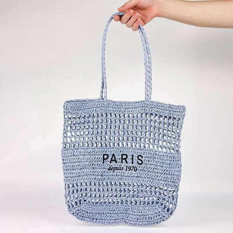 Summer Women's Fashionable Vacation Large Capacity Beach Straw Woven Handbag Design Hollow Handmade Portable Casual Handb