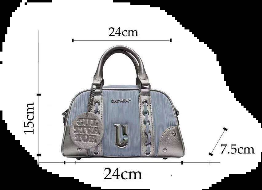 Vintage Blue Hand For Women Retro Contrasting Color Handle Casual Bowling Bag Handbag Ladies 2025 Spring Y2k Bags