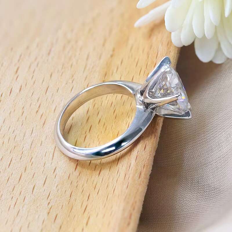 Classic Style 6 Claws Moissanite Ring DEF VVS 11mm 5ct Round Brilliant Cut Rhodium Plated Silver925 Moissanite Diamond Ring
