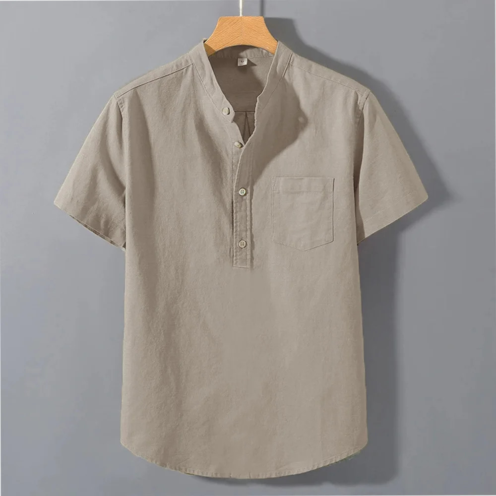 Mens Summer Short Sleeve Solid Color T-shirt Pocket Button Shirts Daily High Street Wear Simple Comfortable Style 250605