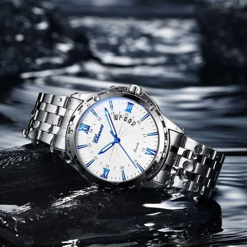CHENXI Brand Silver Mens Watch Fashion Business Waterproof Calendar Quartz Wristwatch Mens Clock Stainless Steel Y250605