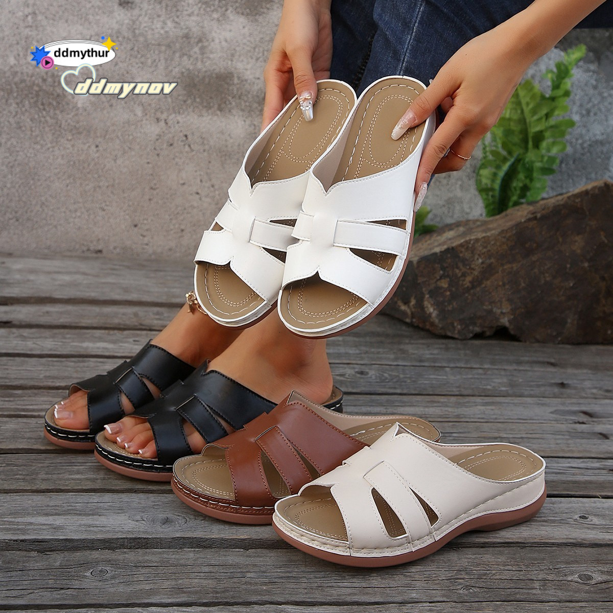 2025 New Summer Large Size Wedge Sandals for Women Cross Strap One-Strap Beach Slippers ddmynov
