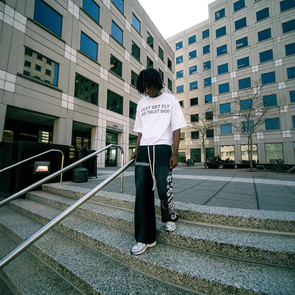 Elastic Drawstring Sweatpants with Printed Pattern Casual Long Pants High Hip Hop Rap Street Y2K