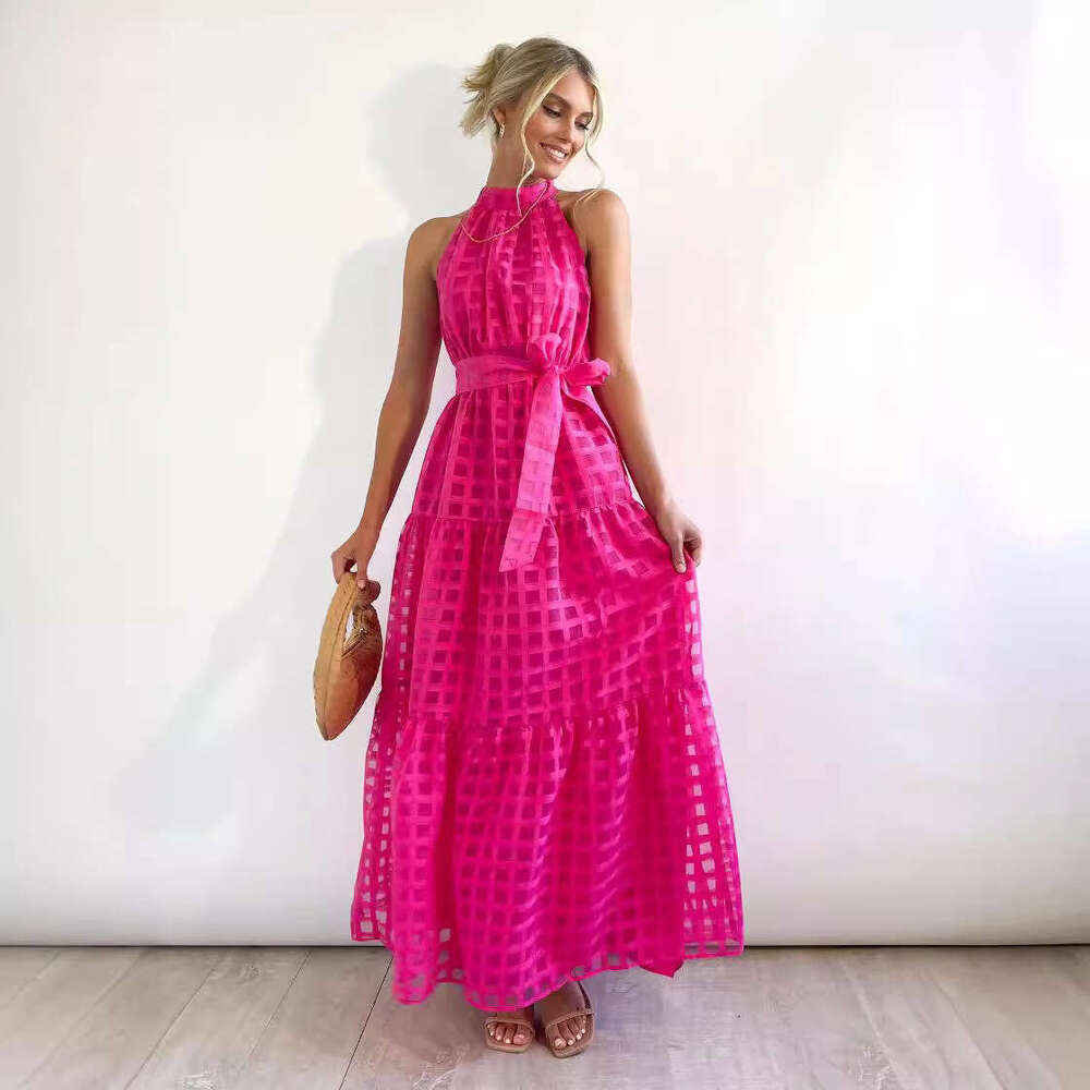 Summer New Casual High-End Sleeveless Waist-Cinching Flared Gentle Style Women's Long Dress B5