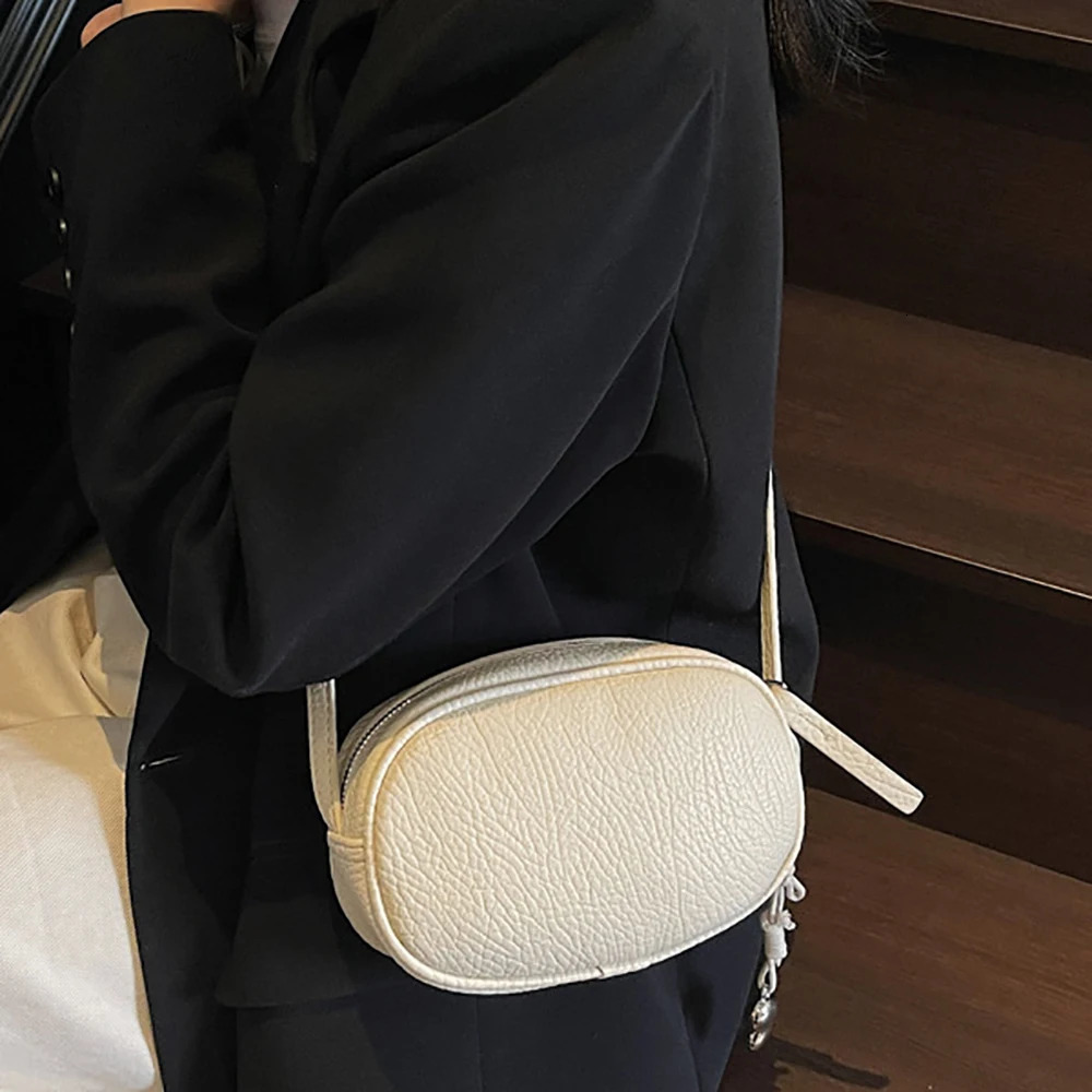Women High Grade Texture Crossbody Bag Korean Solid Color Zipper Oval One Shoulder Bags Daily All-Match Commute Packs 250605