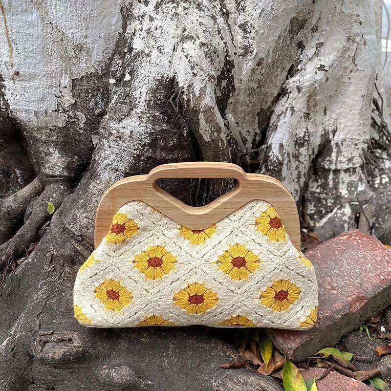 NEW Tote For Women Floral Crochet Large Capacity Vintage Multicolor Hollow Out Handbag Travel Shopping Bag
