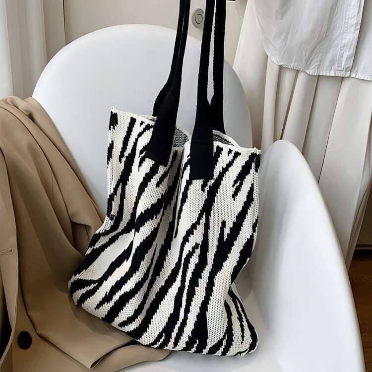Zebra Pattern Knitted For Women Spring Summer New Large Capacity Shoulder Fashion Korean Style Niche Handbag Underarm Bag B5