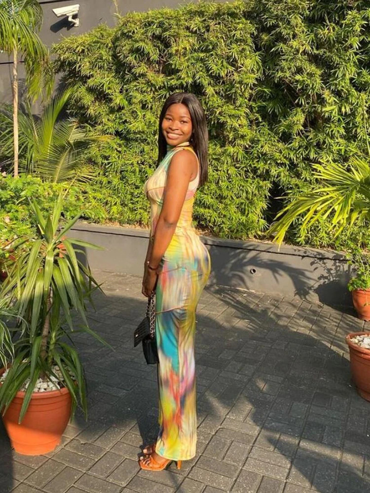 Weird Puss Colorful Print Dress Women Summer Trend Sleeveless Patchwork Skinny Elastic Bodycon Birthday Party Clubwear Vestidos 250605