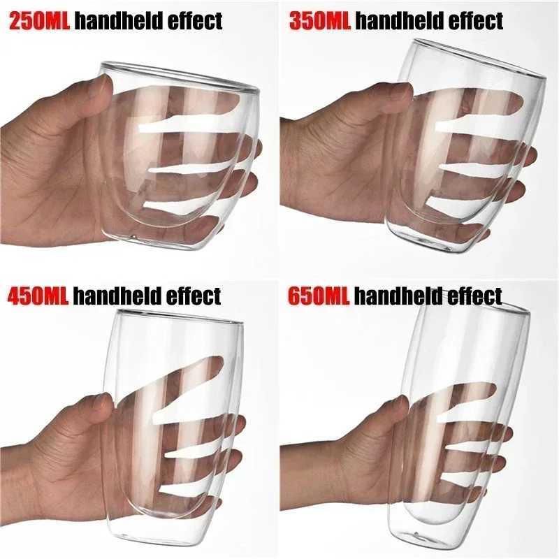 2-6pcs Double-layer Wall Transparent Cup Coffee Milk Drink Mug High Borosilicate Glass Drinkware Heat Resistant Household OfficeC250606