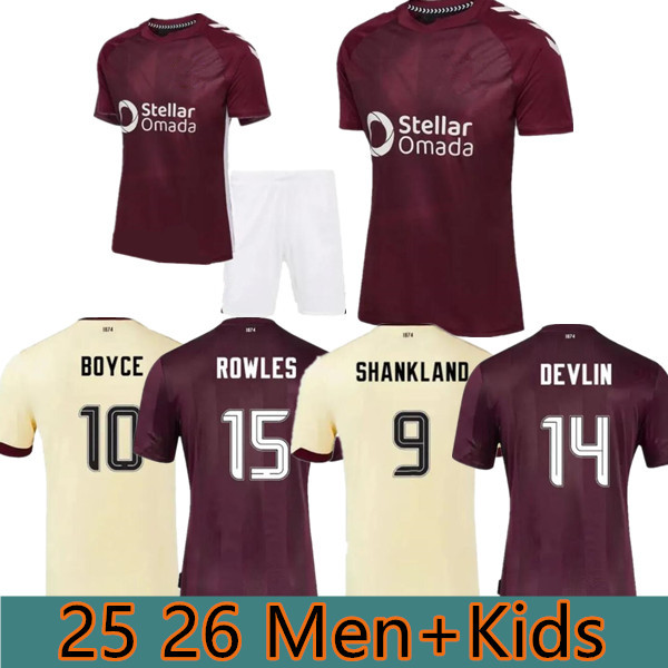 Hummel Hearts 2025 2026 Home Kit Soccer Jerseys Hearts Fans version BOYCE SHANKLAND DEVLIN 25 26 McKay Men kids kit socks Football Shirts