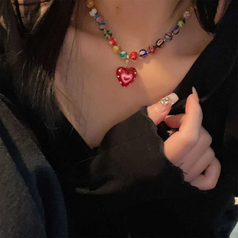 Bohemian Colored Glaze Bead Necklace Summer Red Love Necklace Hawaii Beach Necklace Jewelry Suitable for Ladies Girls Y250605