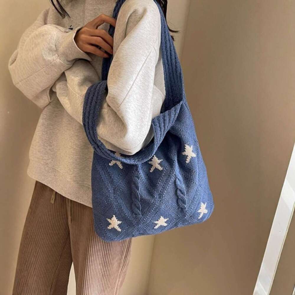 New Knitted Woven Versatile Shoulder Women's High-End Exquisite Large Capacity Tote Bag B5