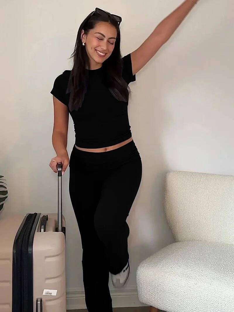 Ddmyoutdoor Women Piece Lounge Sets Fold Over Short Sleeve Crop Top And Low Rise Flare Leggings Yoga Pants Set Tracksuit Jogging Suit