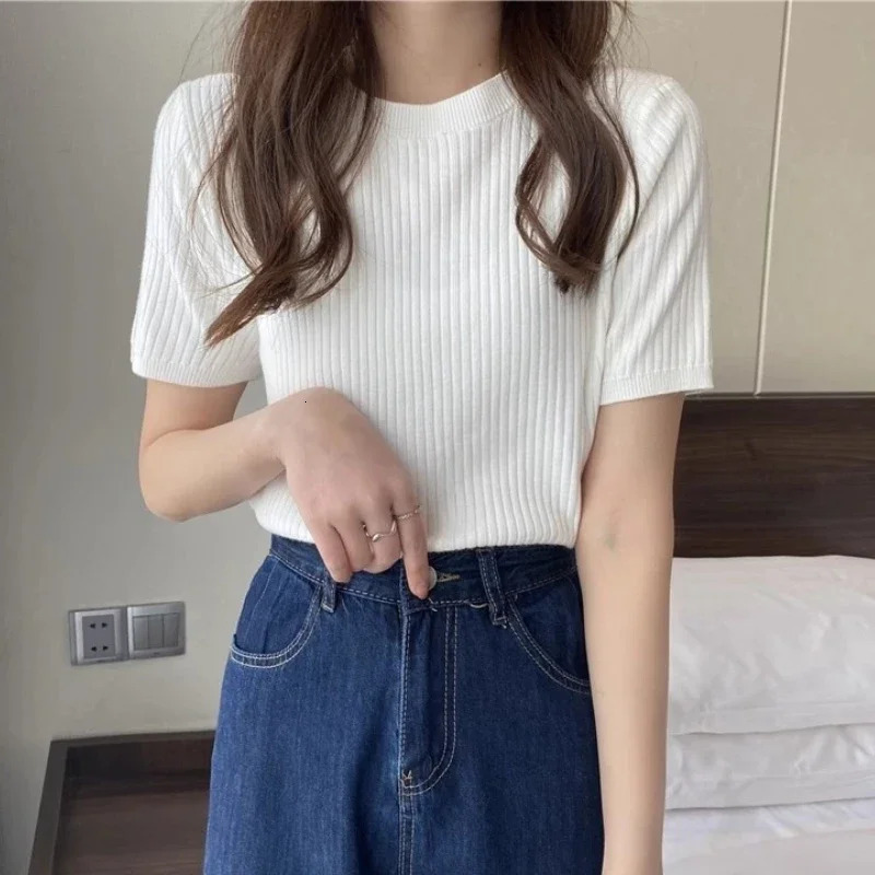 Blusas Mujer Blouses Top FemmeTop De Moda Verano Short Sleeve Knit Blouse Women Knitted Pullovers 2025 250530