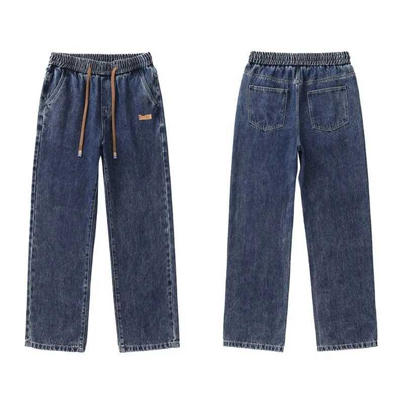 Mens Casual Pants Length Large Size Wide Jeans Pants Waisted Women Calf Hole Stretch Baggy Sweatpants Z250605