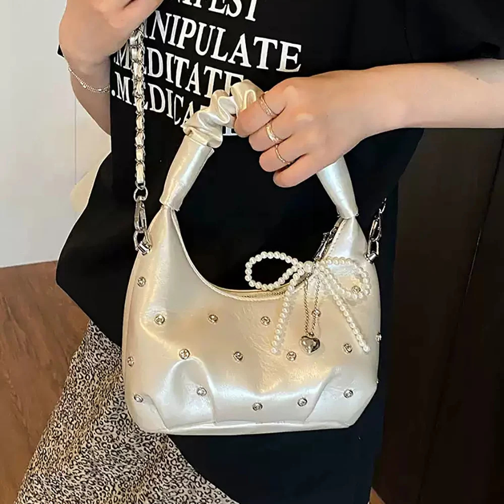 Delicate Diamonds Chain Crossbody Bag for Women Korean Spring Summer Fashion Handbags Versatile All-Match One Shoulder Bags 250605