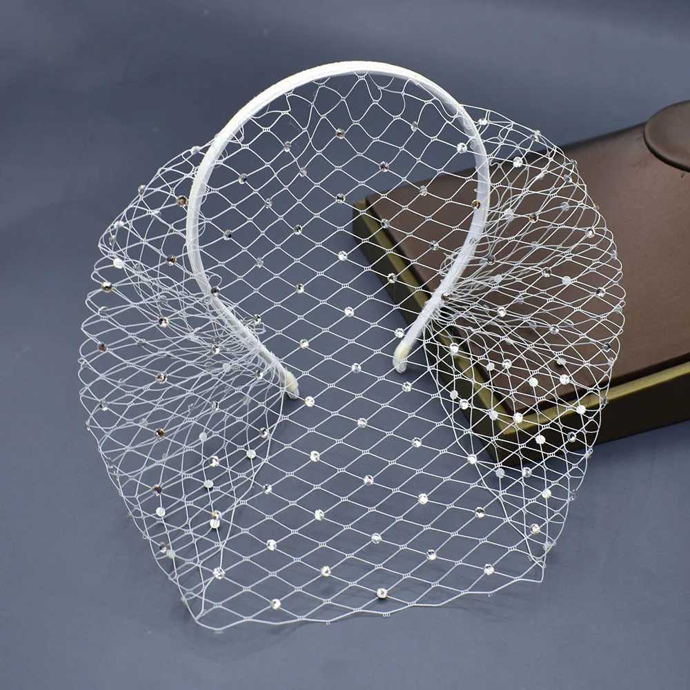 Bride Crystal Veil Hair Fish Net Headpiece Encrypted With Diamond Mesh Head Hoop Bridal Ball Party Accessories Z250605