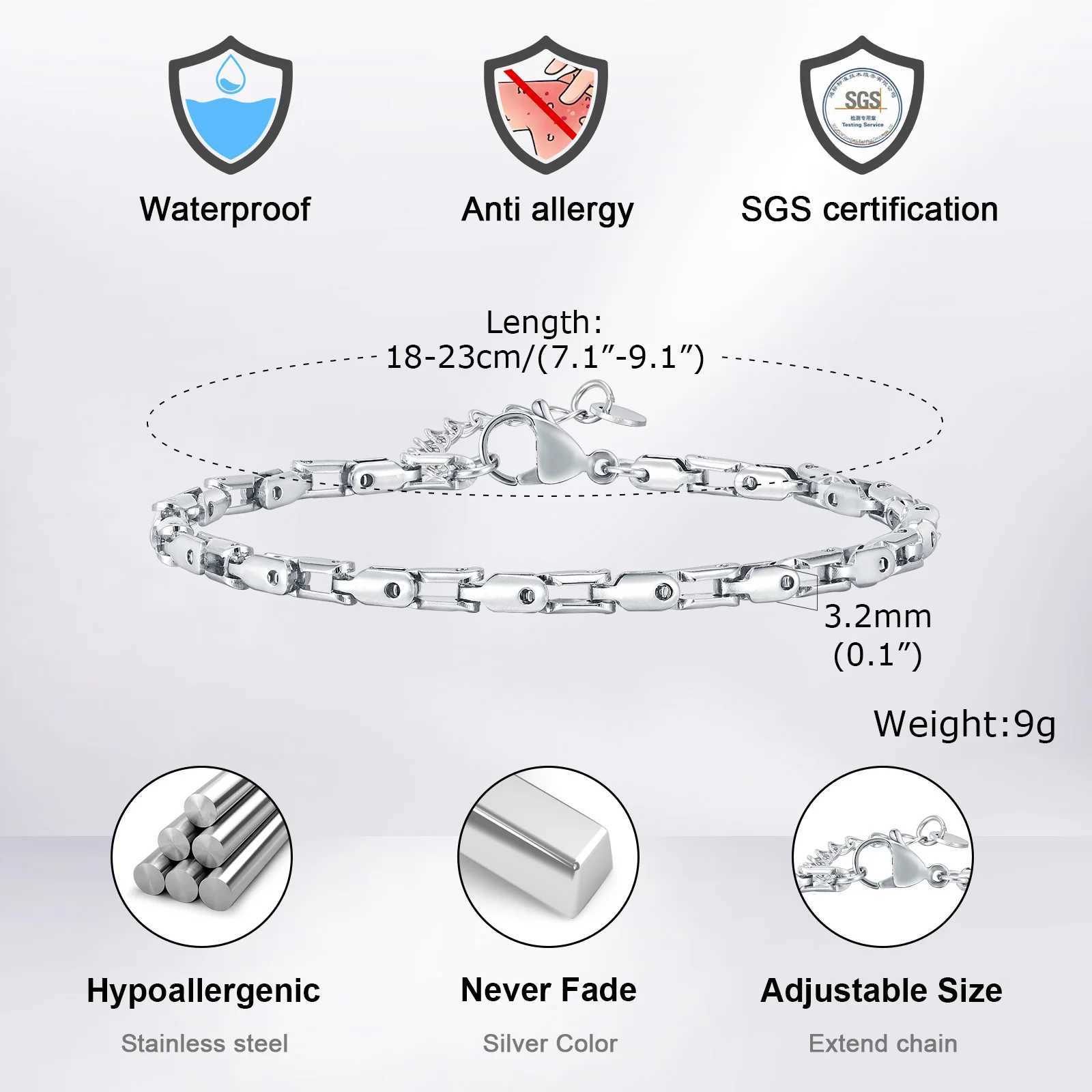 Thin Stainless Steel Chain Bracelets for Men Boys Waterproof Handmade Chain Links Wristband Stylish Gift for Husband Father BBF W250606